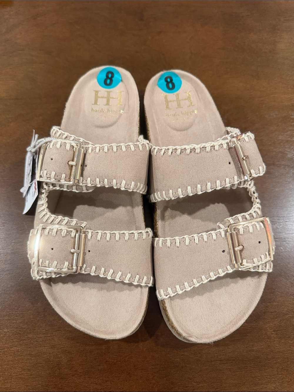 Haute Hippie Beige Double-Buckle Slide Sandals - Women's 8